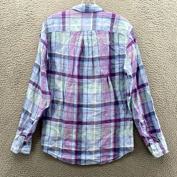 Vineyard Vines Shirt Men's XS Blue Plaid Classic Murray Linen Button Down Preppy - Picture 5 of 10